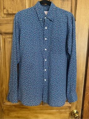Hamilton Blue Button-Down Shirt with Pink and White Dot Print